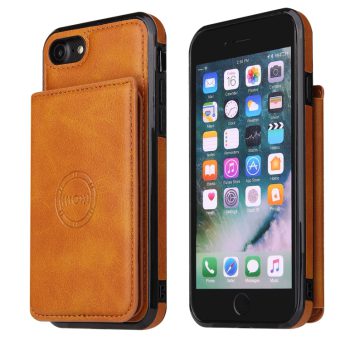 Stilig Magnetisk Etui med Kalveskinnstekstur for iPhone SE 2022 / SE 2020 / 8 / 7 - Lys brun