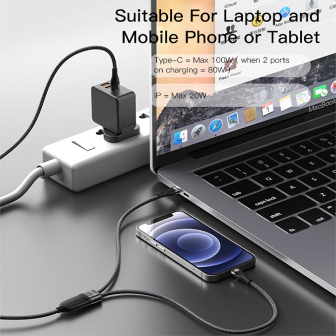 Yesido 2 i 1 USB-C til USB-C + Lightning Kabel (1,2m) - Bilde 9