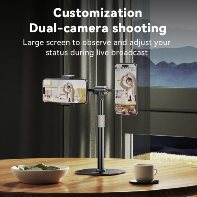 Justerbart mobilstativ med magnetring – for to enheter - Bilde 3