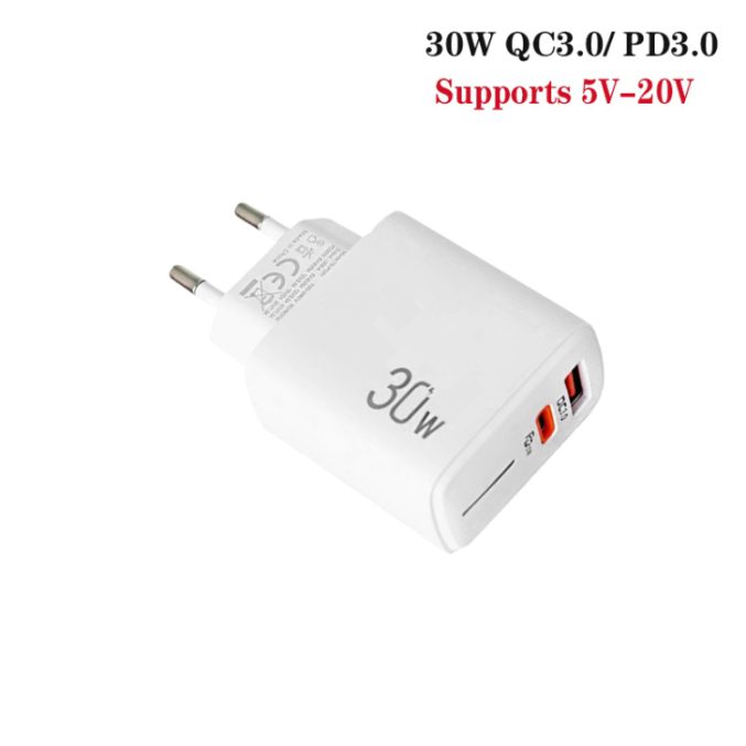 30W USB-C og USB-A hurtiglader med 2-i-1 kabel - Bilde 5