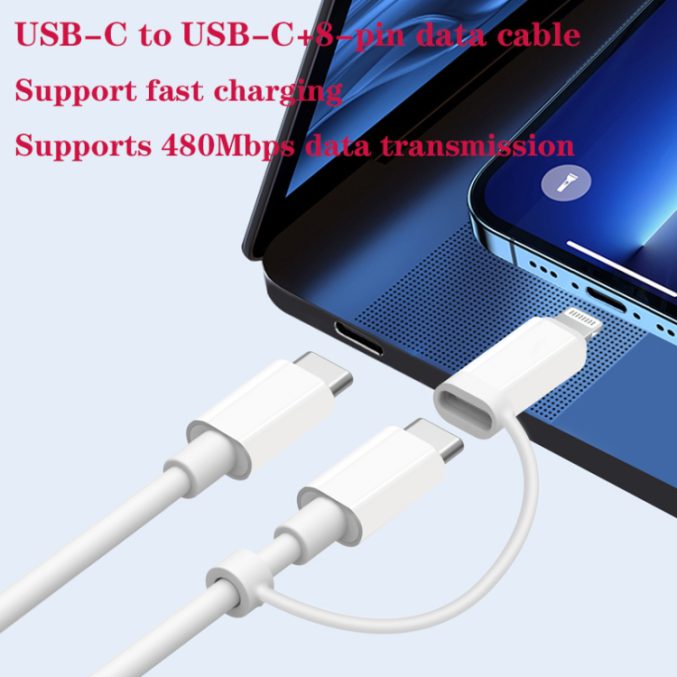 30W USB-C og USB-A hurtiglader med 2-i-1 kabel - Bilde 4