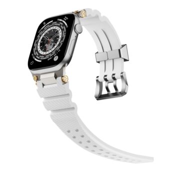 Silikonrem med doble luftehull for Apple Watch 42 / 44 / 45 / 46 / 49 mm - Hvit / Sølv