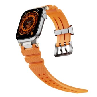 Silikonrem med doble luftehull for Apple Watch 42 / 44 / 45 / 46 / 49 mm - Oransje / Sølv