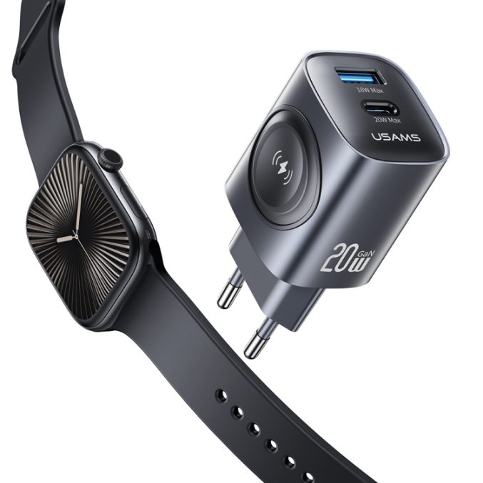 USAMS 20W lader for Apple Watch med USB-A og USB-C - Bilde 3
