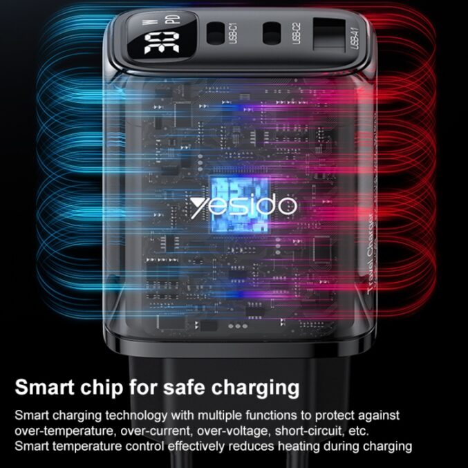 30W hurtiglader med USB, to USB-C og display (YC69) - Bilde 9