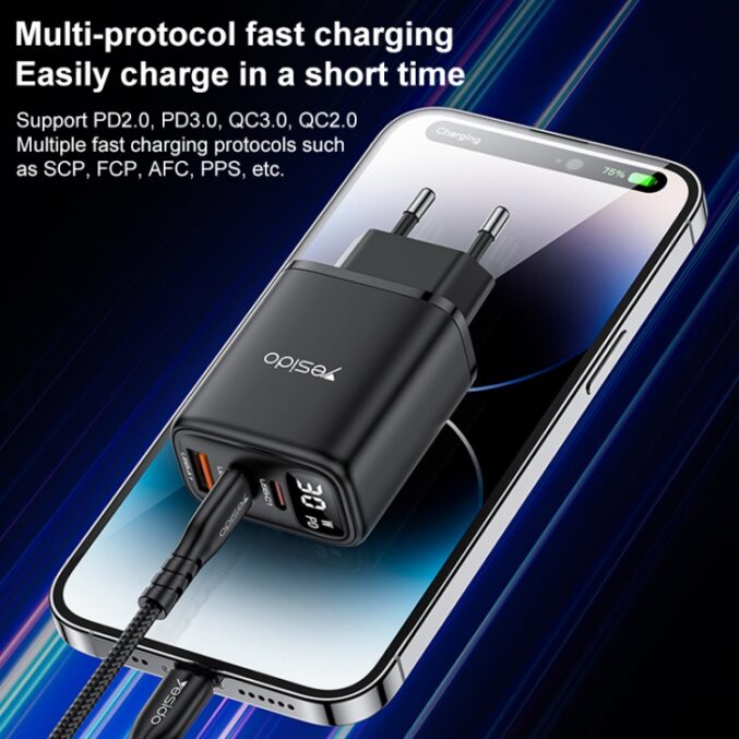 30W hurtiglader med USB, to USB-C og display (YC69) - Bilde 6