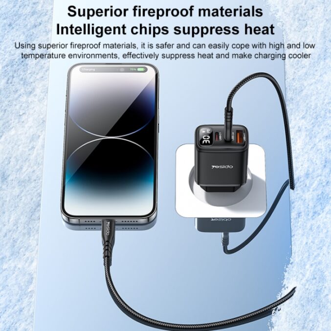 30W hurtiglader med USB, to USB-C og display (YC69) - Bilde 5