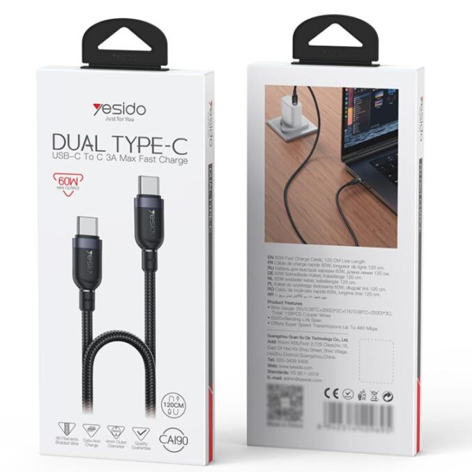USB-C til USB-C hurtigladekabel 60W (0,3m til 3m)