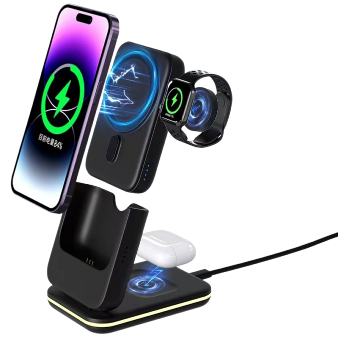 5-i-1 trådløs ladestasjon med powerbank (C15)