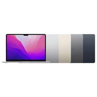 Apple MacBook Air 13 tommer med M2-brikke, vist i fargene sølv, stjernelys, stellargrå og midnatt