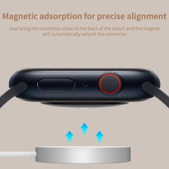 Laderen fester seg magnetisk på baksiden av Apple Watch