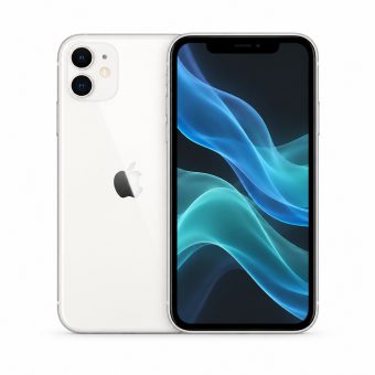 Brukt iPhone 11 i hvit, forside og bakside
