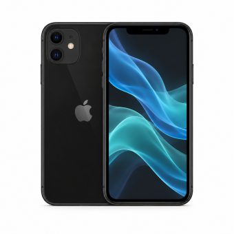 Brukt iPhone 11 i svart, forside og bakside