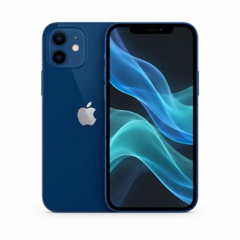 Brukt iPhone 12 i blå, forside og bakside