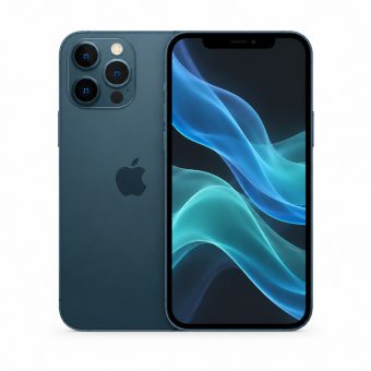 Brukt iPhone 12 Pro i blå, forside og bakside
