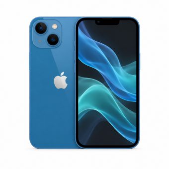 Brukt iPhone 13 i blå, forside og bakside
