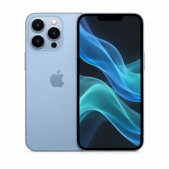 Brukt iPhone 13 Pro i blå, forside og bakside