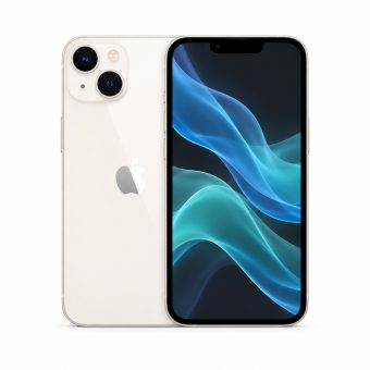 Brukt iPhone 14 i hvit, forside og bakside