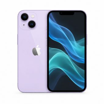 Brukt iPhone 14 i lilla, forside og bakside