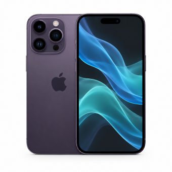 Brukt iPhone 14 Pro i lilla, forside og bakside