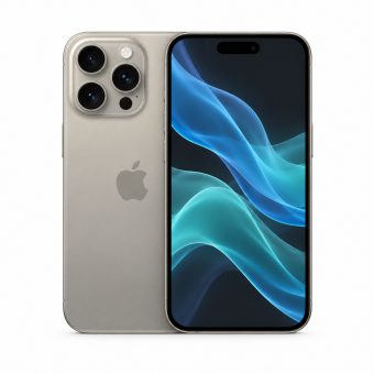 Brukt iPhone 15 Pro i grå, forside og bakside