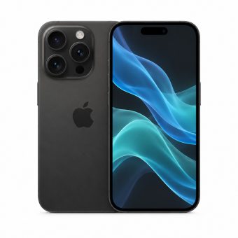 Brukt iPhone 15 Pro i svart, forside og bakside