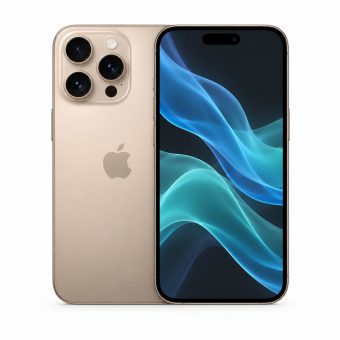 Brukt iPhone 16 Pro i beige, forside og bakside