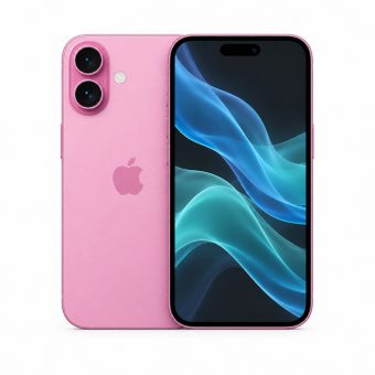 Brukt iPhone 16 i rosa, forside og bakside
