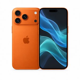 Brukt iPhone 17 Pro i oransje, forside og bakside