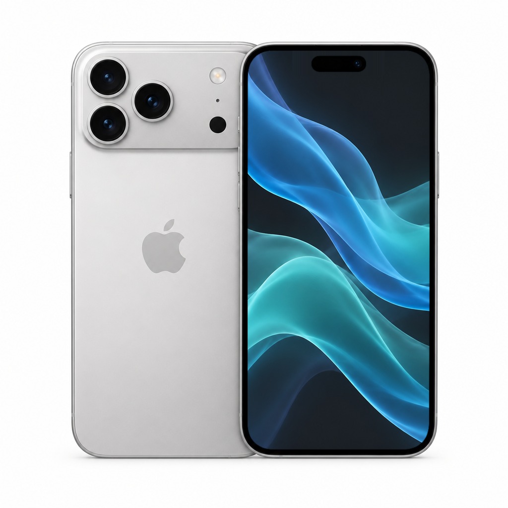 Brukt iPhone 17 Pro i sølv, forside og bakside