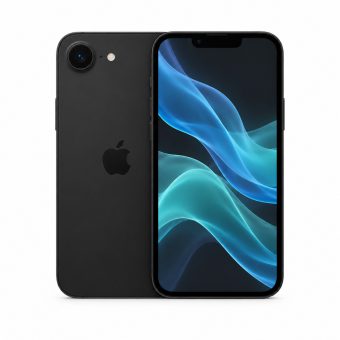 Brukt iPhone 17e i svart, forside og bakside
