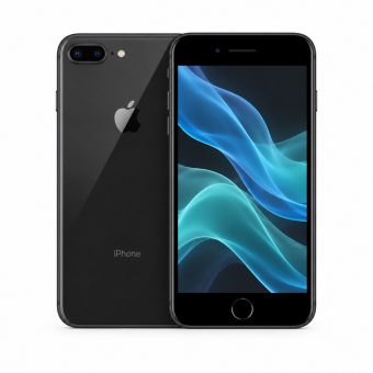 Brukt iPhone 8 plus i svart, forside og bakside