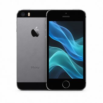 Brukt iPhone SE 1.gen i grå, forside og bakside