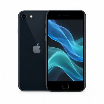 Brukt iPhone SE 2022 i svart, forside og bakside