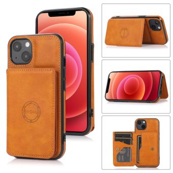 Stilig Magnetisk Etui med Kalveskinnstekstur for iPhone 13 Mini – Lys brun
