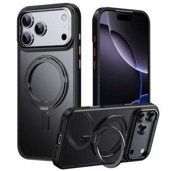 MagSafe-deksel med 360° ringstativ til iPhone 17 Pro og 18 Pro – Svart