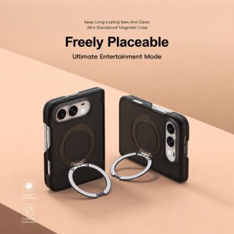 Matt magnetdeksel med ringstativ og hengselbeskyttelse til iPhone Duo