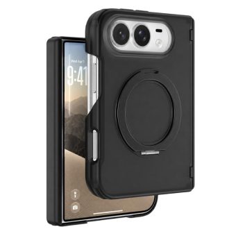 Matt magnetdeksel med ringstativ og hengselbeskyttelse til iPhone Duo – svart