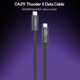 Yesido CA211 Thunderbolt 5-kabel, 240W, 80 Gbps og 16K video